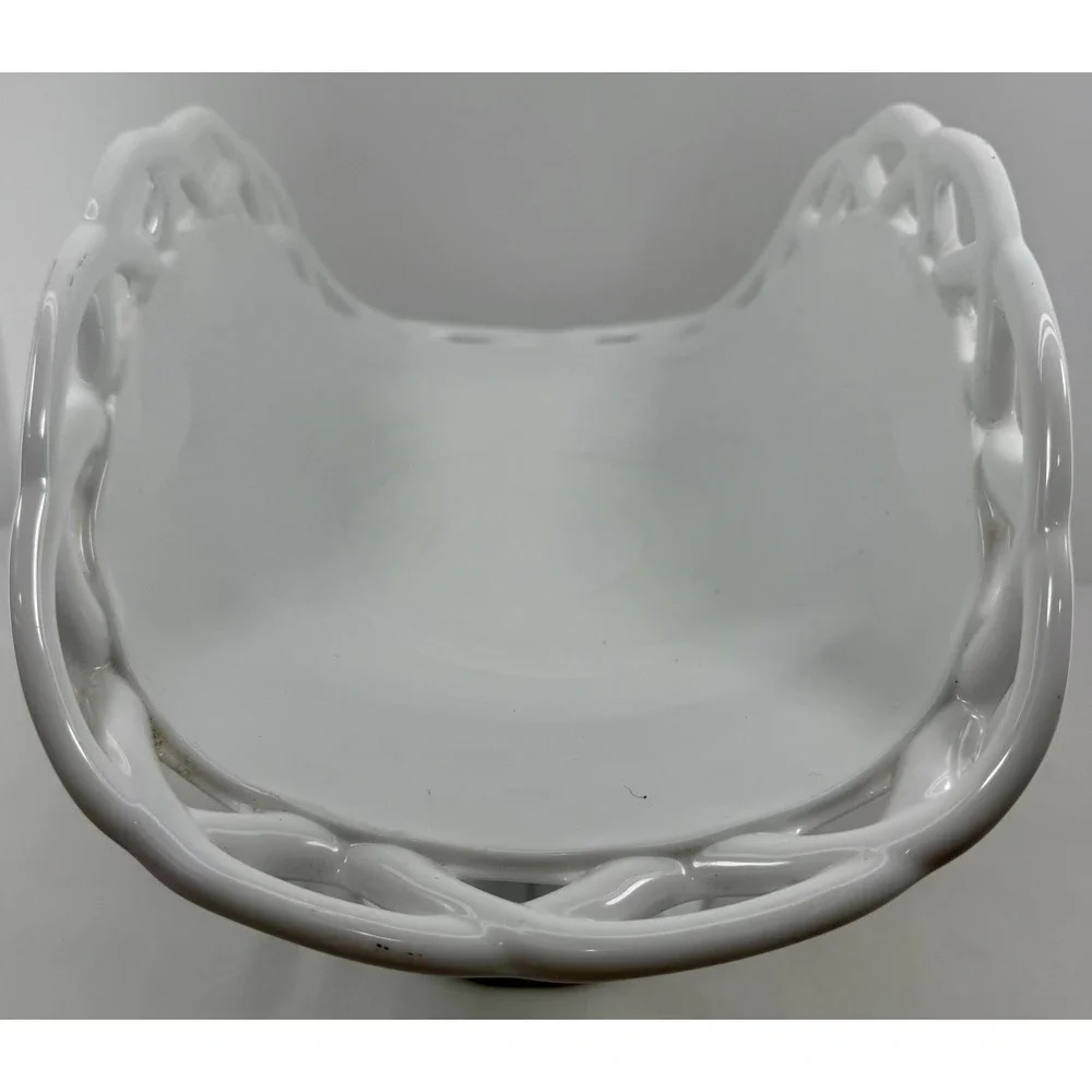Vintage Colony Milk Glass Open Lace Pedestal Compote Fruit Bowl‎ 13.75